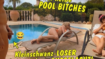 Zwei heiße Pool Bitches! Kleinschwanz Loser beim wichsen ausgelacht! SPH