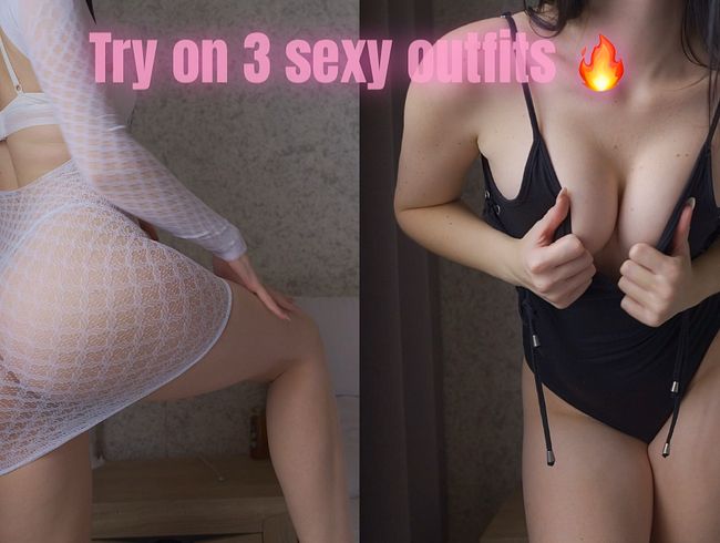 Ehebrecherin probiert 3 sexy Outfits an! Umkleidekabine! Neckerei